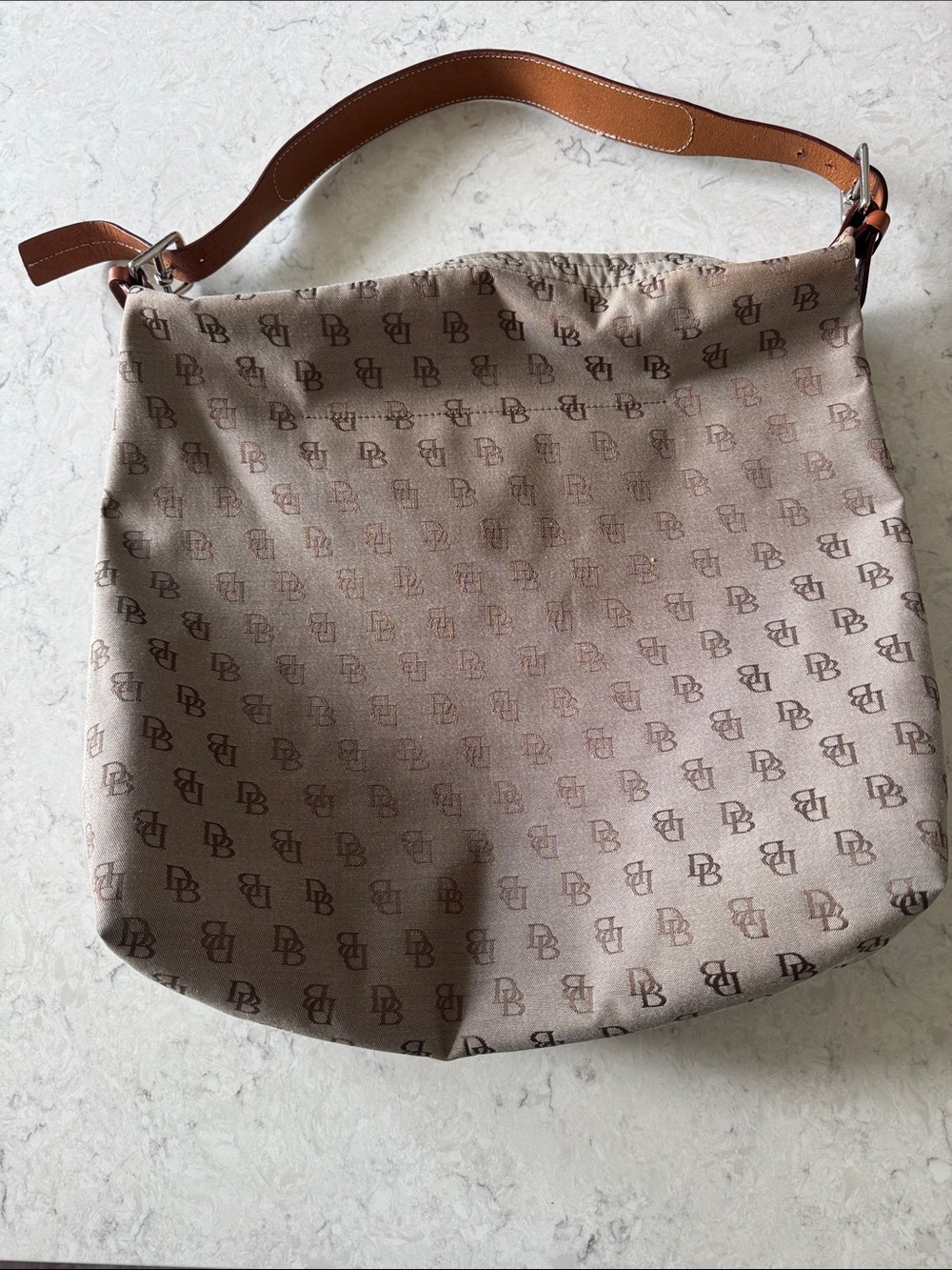 Dooney & Bourke Brown Monogram Shoulder Bag with Tan Strap - Picture 2 of 7